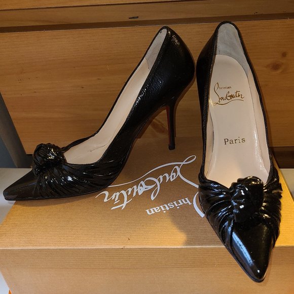Christian Louboutin 36.5 Black Patent Leather Knotted Pointy-toed Pumps - Picture 4 of 11
